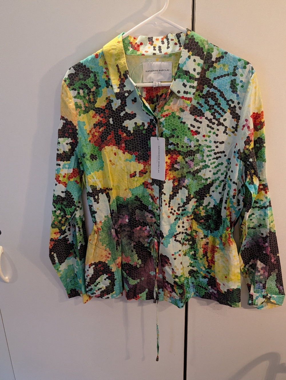 Katherine Barclay Green Yellow Blue Multicolor Printed Button-Down Shirt NWT